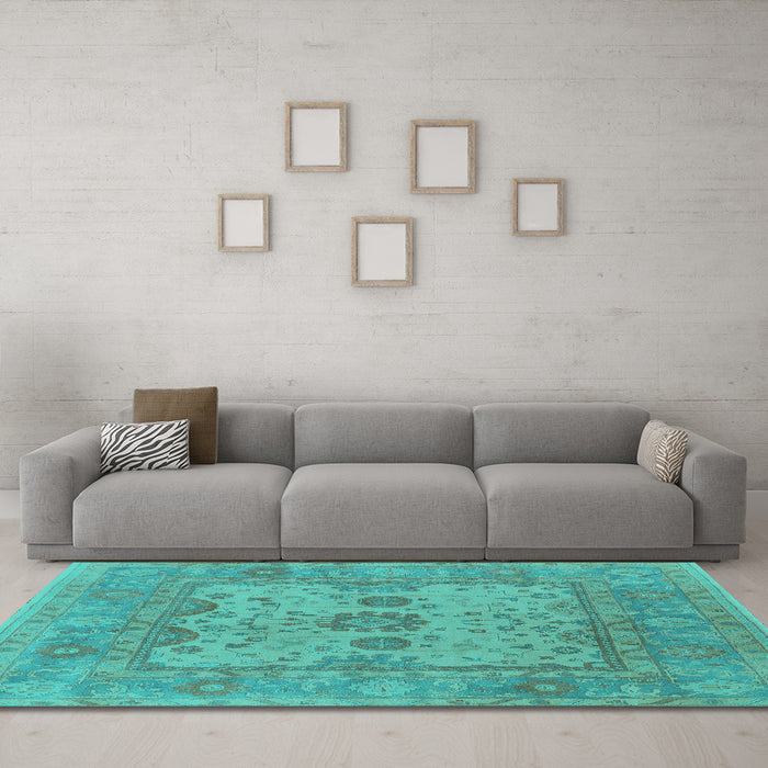 Machine Washable Oriental Turquoise Industrial Area Rugs in a Living Room,, wshurb1620turq