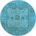 Round Machine Washable Oriental Light Blue Industrial Rug, wshurb1620lblu