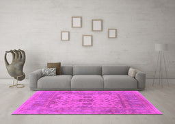 Machine Washable Oriental Pink Industrial Rug in a Living Room, wshurb1620pnk