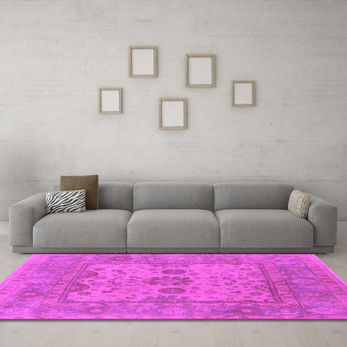Machine Washable Oriental Pink Industrial Rug in a Living Room, wshurb1620pnk