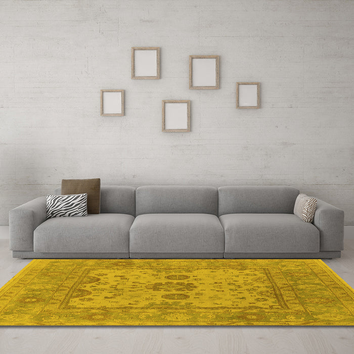 Machine Washable Oriental Yellow Industrial Rug in a Living Room, wshurb1620yw