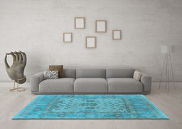 Machine Washable Oriental Light Blue Industrial Rug in a Living Room, wshurb1620lblu
