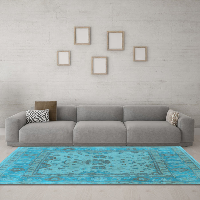 Machine Washable Oriental Light Blue Industrial Rug in a Living Room, wshurb1620lblu