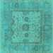 Square Machine Washable Oriental Turquoise Industrial Area Rugs, wshurb1620turq