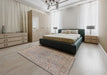 Mid-Century Modern Dark Almond Brown Oriental Rug in a Bedroom, urb1621