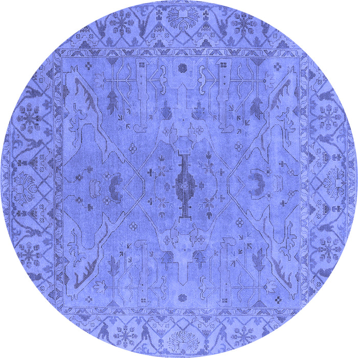 Round Machine Washable Oriental Blue Industrial Rug, wshurb1621blu