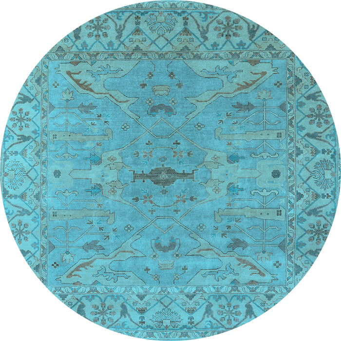 Round Machine Washable Oriental Light Blue Industrial Rug, wshurb1621lblu