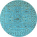 Round Machine Washable Oriental Light Blue Industrial Rug, wshurb1621lblu