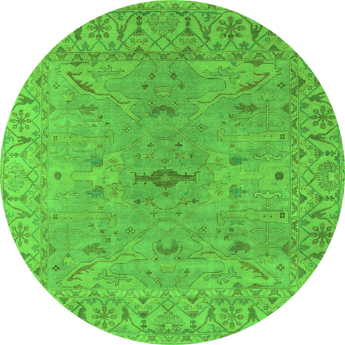 Round Machine Washable Oriental Green Industrial Area Rugs, wshurb1621grn