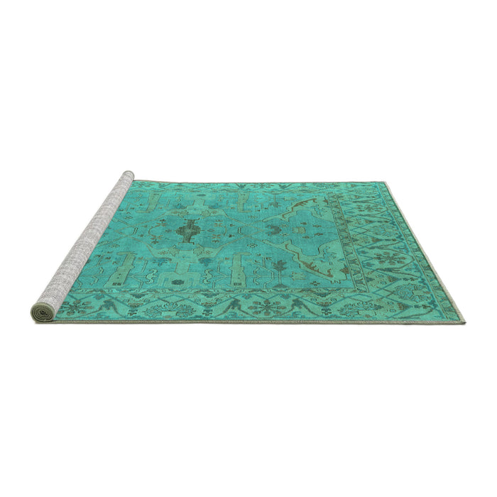 Sideview of Machine Washable Oriental Turquoise Industrial Area Rugs, wshurb1621turq