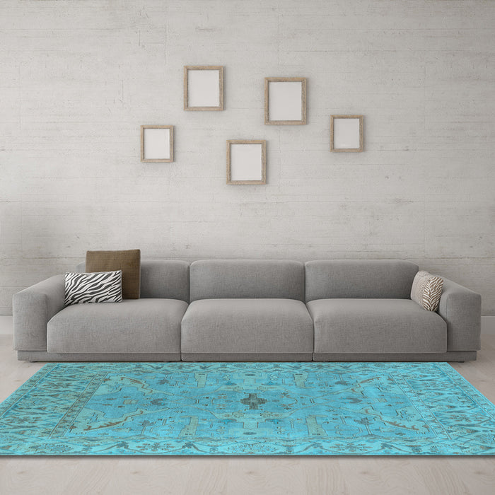 Machine Washable Oriental Light Blue Industrial Rug in a Living Room, wshurb1621lblu