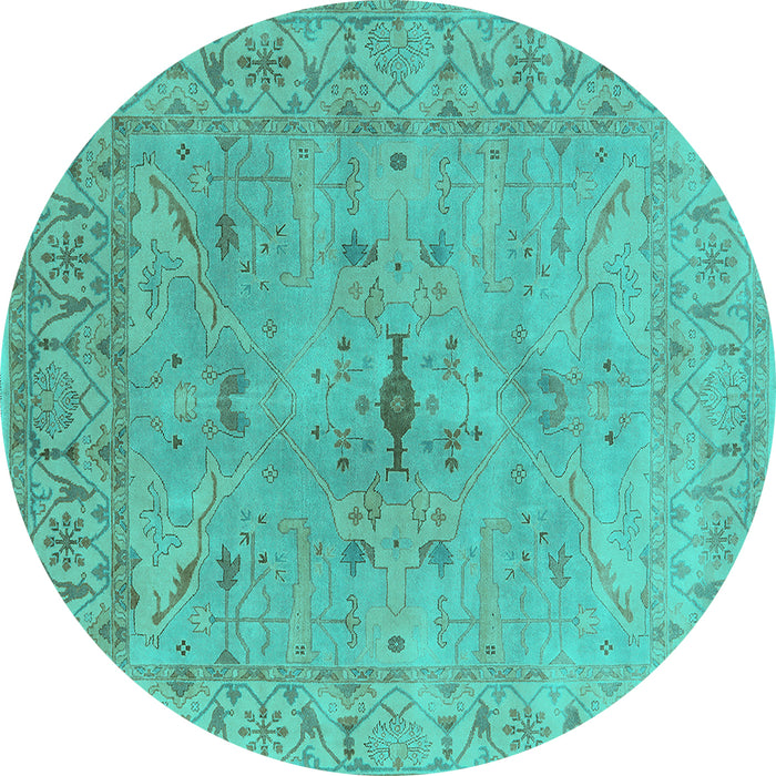 Round Machine Washable Oriental Turquoise Industrial Area Rugs, wshurb1622turq