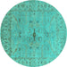 Round Machine Washable Oriental Turquoise Industrial Area Rugs, wshurb1622turq