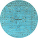 Round Machine Washable Oriental Light Blue Industrial Rug, wshurb1622lblu