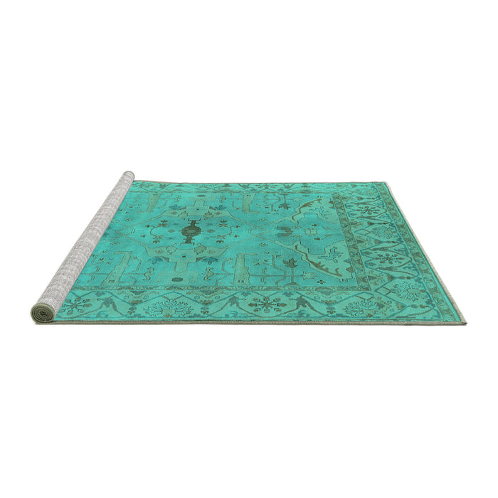 Sideview of Machine Washable Oriental Turquoise Industrial Area Rugs, wshurb1622turq