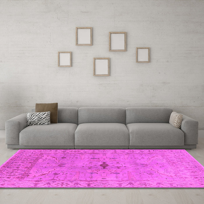 Machine Washable Oriental Pink Industrial Rug in a Living Room, wshurb1622pnk