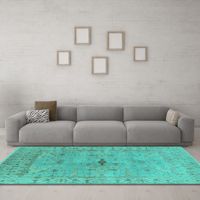 Machine Washable Oriental Turquoise Industrial Area Rugs in a Living Room,, wshurb1622turq