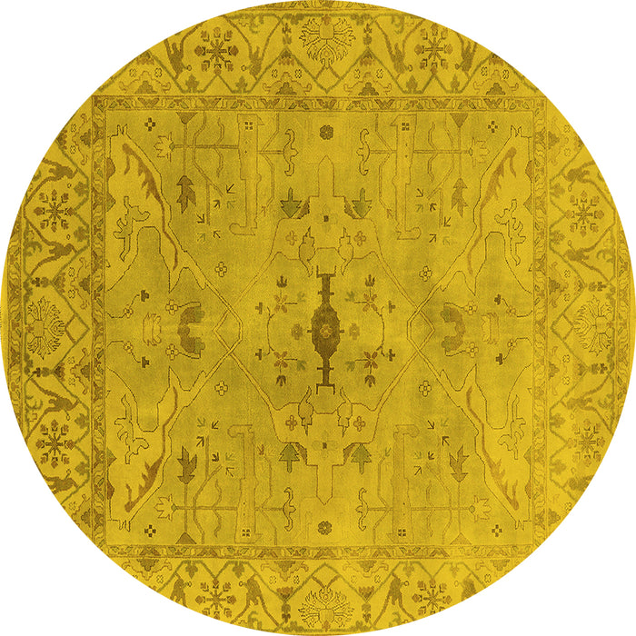Round Machine Washable Oriental Yellow Industrial Rug, wshurb1622yw