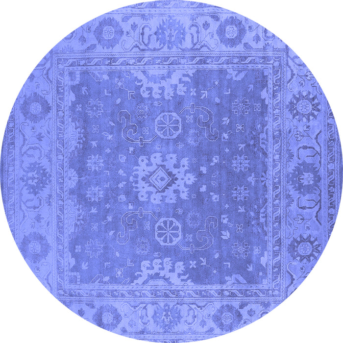 Round Machine Washable Oriental Blue Industrial Rug, wshurb1623blu