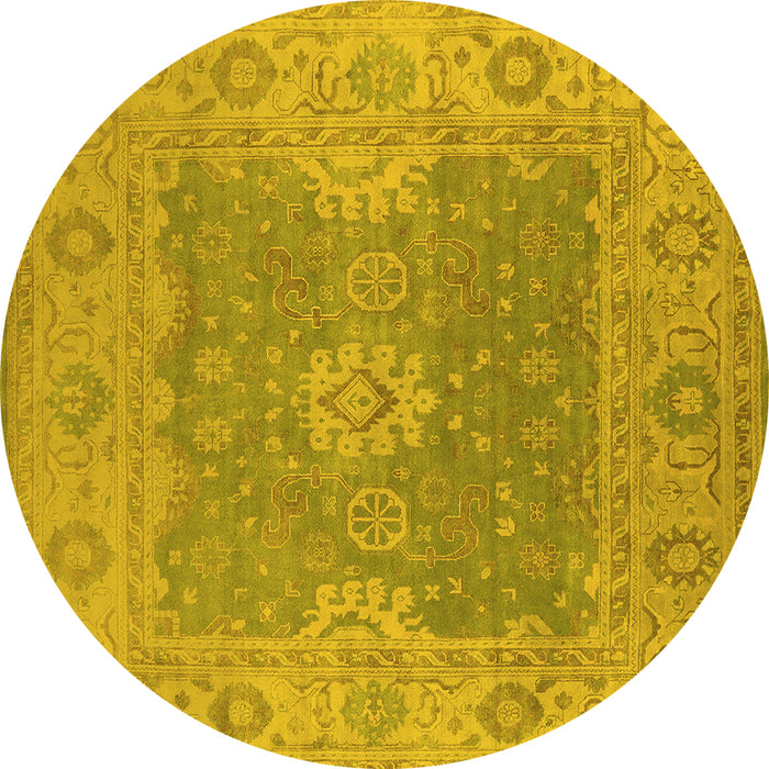 Round Machine Washable Oriental Yellow Industrial Rug, wshurb1623yw