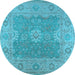 Round Machine Washable Oriental Light Blue Industrial Rug, wshurb1623lblu