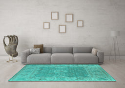 Machine Washable Oriental Turquoise Industrial Area Rugs in a Living Room,, wshurb1623turq