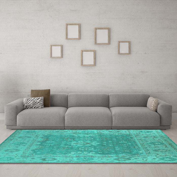 Machine Washable Oriental Turquoise Industrial Area Rugs in a Living Room,, wshurb1623turq