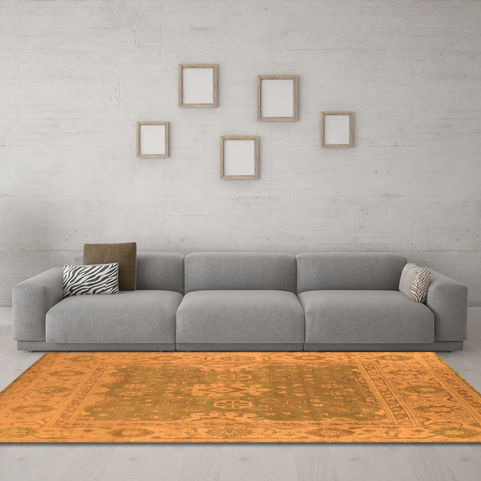 Machine Washable Oriental Orange Industrial Area Rugs in a Living Room, wshurb1623org