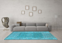 Machine Washable Oriental Light Blue Industrial Rug, wshurb1623lblu