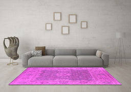 Machine Washable Oriental Pink Industrial Rug in a Living Room, wshurb1623pnk