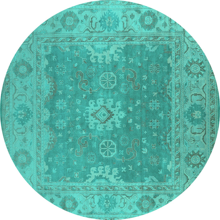 Round Oriental Turquoise Industrial Rug, urb1623turq