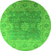 Round Machine Washable Oriental Green Industrial Area Rugs, wshurb1624grn