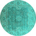 Round Machine Washable Oriental Turquoise Industrial Area Rugs, wshurb1624turq