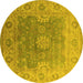 Round Machine Washable Oriental Yellow Industrial Rug, wshurb1624yw