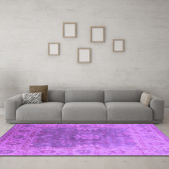 Machine Washable Oriental Purple Industrial Area Rugs in a Living Room, wshurb1624pur