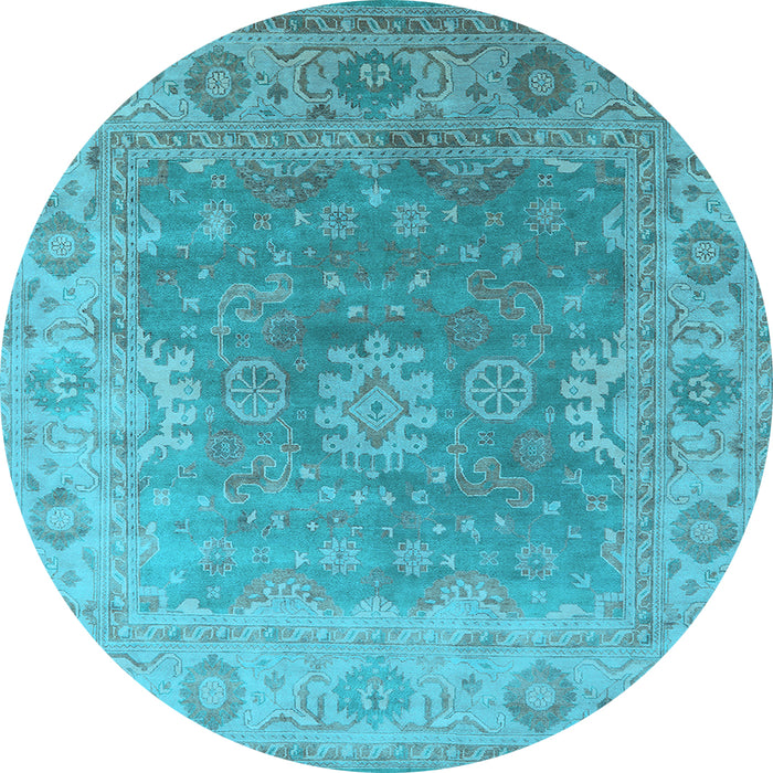 Round Machine Washable Oriental Light Blue Industrial Rug, wshurb1624lblu