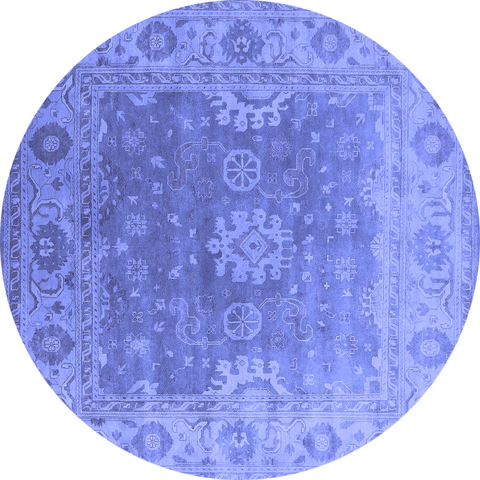 Round Machine Washable Oriental Blue Industrial Rug, wshurb1624blu