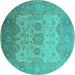 Round Oriental Turquoise Industrial Rug, urb1625turq