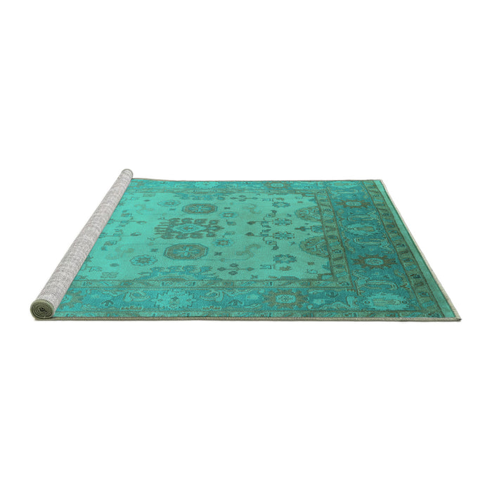 Sideview of Machine Washable Oriental Turquoise Industrial Area Rugs, wshurb1625turq