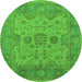 Round Machine Washable Oriental Green Industrial Area Rugs, wshurb1626grn