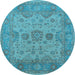 Round Machine Washable Oriental Light Blue Industrial Rug, wshurb1626lblu