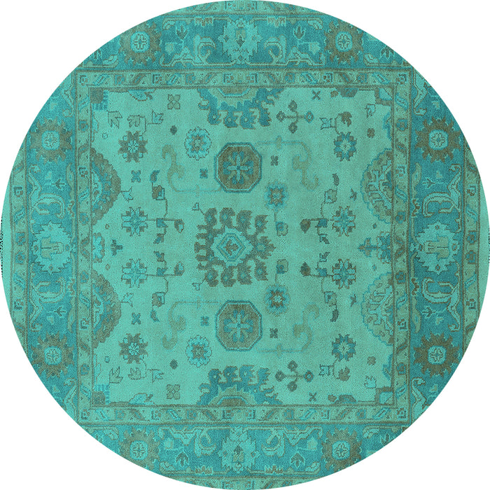 Round Machine Washable Oriental Turquoise Industrial Area Rugs, wshurb1626turq