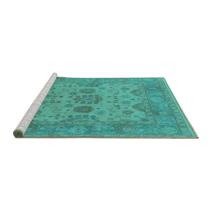 Sideview of Machine Washable Oriental Turquoise Industrial Area Rugs, wshurb1626turq