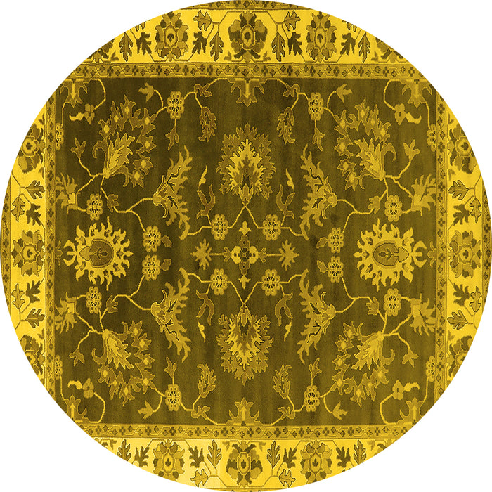 Round Machine Washable Oriental Yellow Industrial Rug, wshurb1627yw