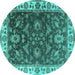 Round Machine Washable Oriental Turquoise Industrial Area Rugs, wshurb1627turq