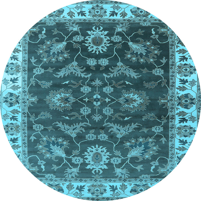 Round Machine Washable Oriental Light Blue Industrial Rug, wshurb1627lblu