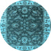 Round Machine Washable Oriental Light Blue Industrial Rug, wshurb1627lblu