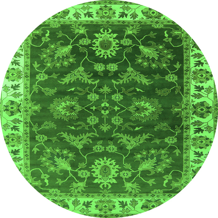Round Machine Washable Oriental Green Industrial Area Rugs, wshurb1627grn