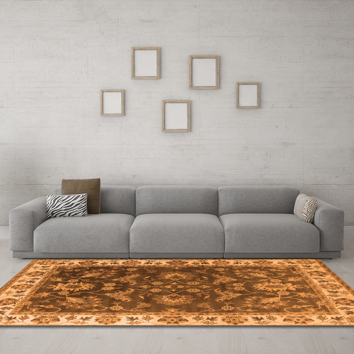Machine Washable Oriental Orange Industrial Area Rugs in a Living Room, wshurb1627org