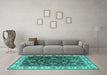 Machine Washable Oriental Turquoise Industrial Area Rugs in a Living Room,, wshurb1627turq